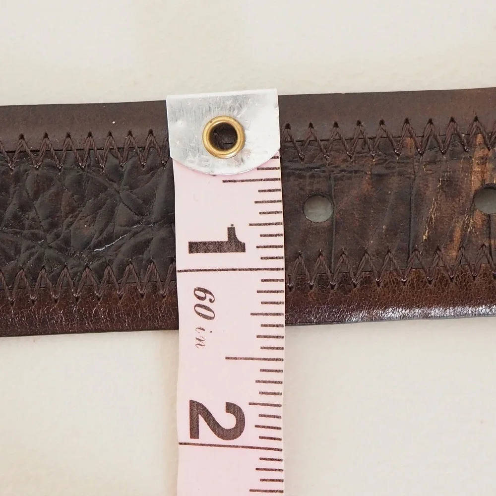 Ted Baker London Italian‎ Leather Brown Belt Zig Zag Stitch Men's Sz 42